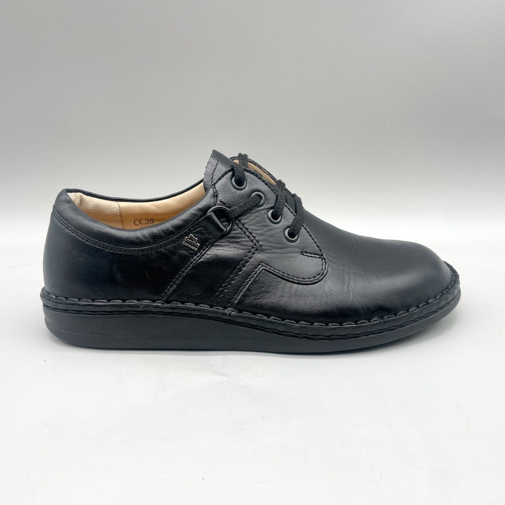 Finn Comfort Womens 38 7.5 Vaasa Oxford Lace Up Shoes Black Leather Comfort Walk
